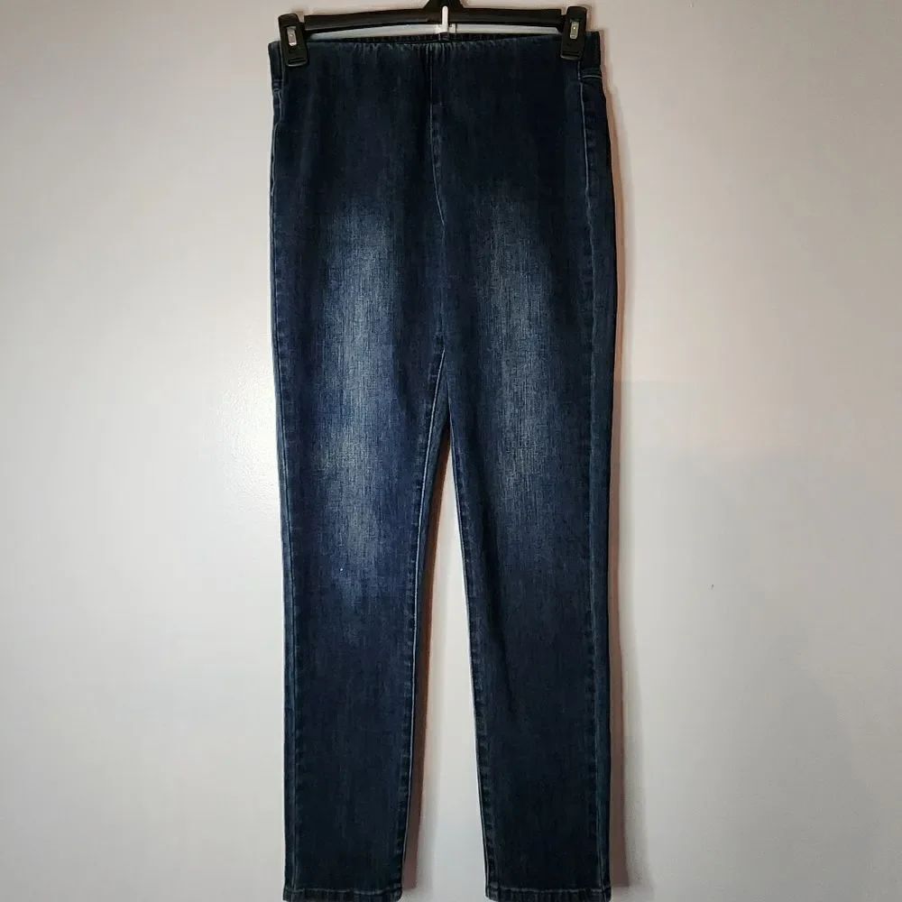 Soft Surroundings Pull On Jeans Small Blue Denim Stretch Skinny Leg High Rise